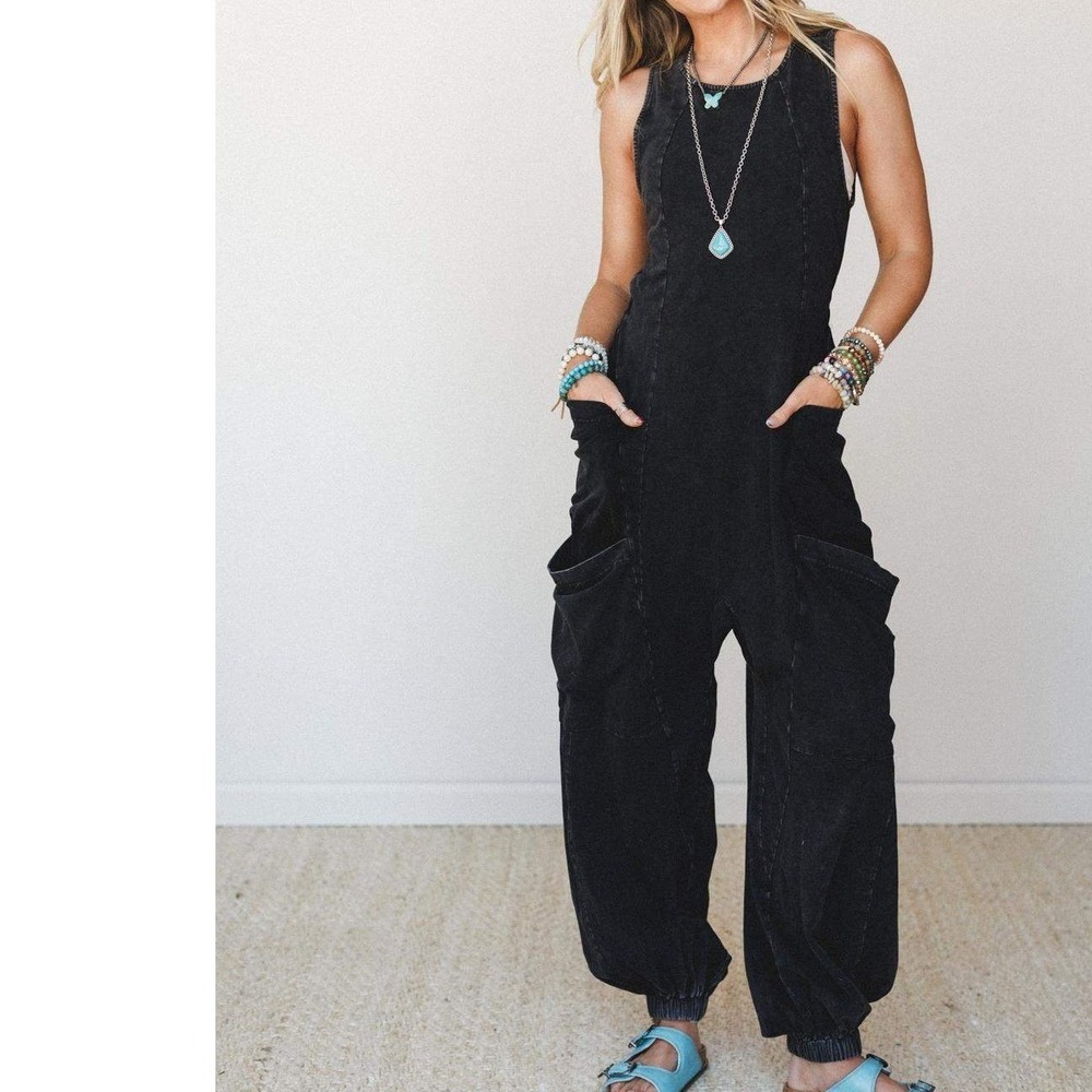 easel washed cargo turning point jumpsuit large gorpcore baggy boho goth